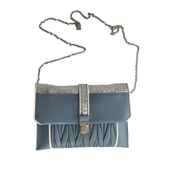 Miu Miu Handbags - Miu Miu Light Blue & Silver Leather Crossbody Bag Matelasse Clutch Madras Chain